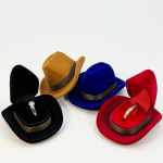 Miniature Cowboy Hat Shaped Velvet Flocking Jewelry Box Collection