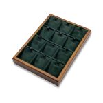 Premium Walnut Wood Jewelry Trays with Dark Green Microfiber Interior