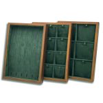 Premium Walnut Wood Jewelry Trays with Dark Green Microfiber Interior