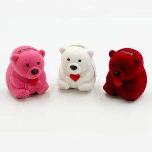 Cute Teddy Bear Shaped Velvet Flocking Jewelry Box Collection