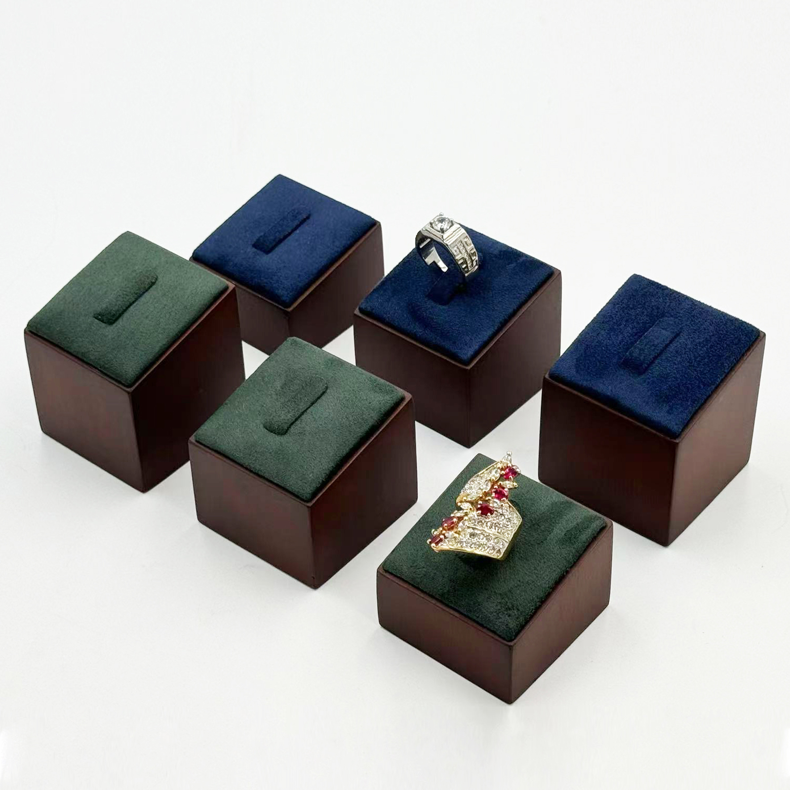 Elevate Retail Countertop Appeal with High-Gloss Cherry Mahogany Jewelry Displays