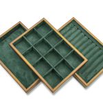 Premium Walnut Wood Jewelry Trays with Dark Green Microfiber Interior