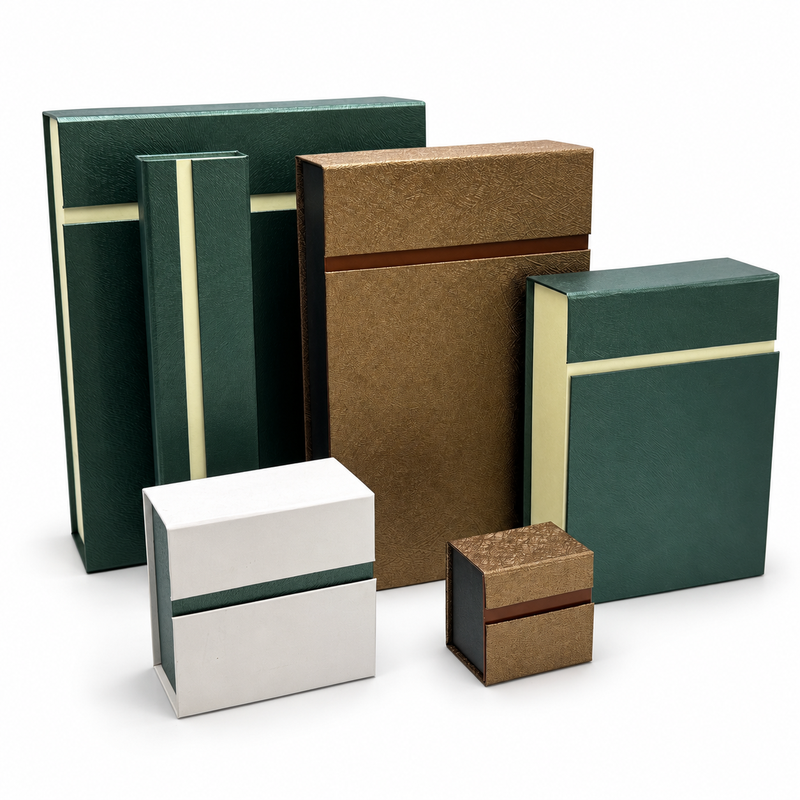 Modern Color-Block Magnetic Paper Jewelry Box Collection with Fine Textured Finish