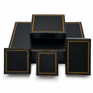 Vintage Black Paper Jewelry Box Collection with Gold Wave Foil Border