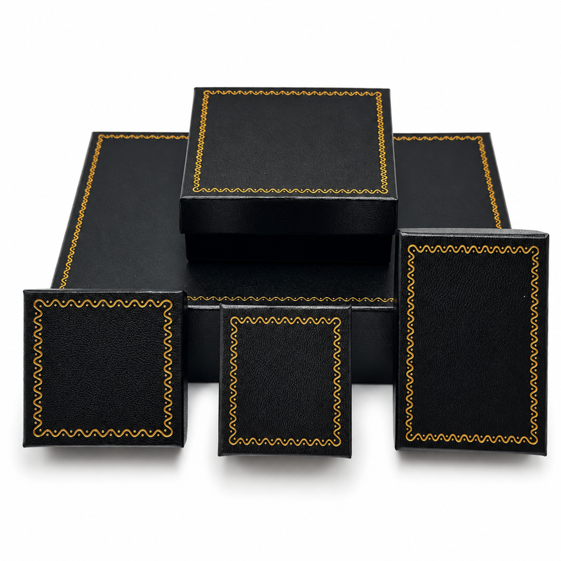 Vintage Black Paper Jewelry Box Collection with Gold Wave Foil Border