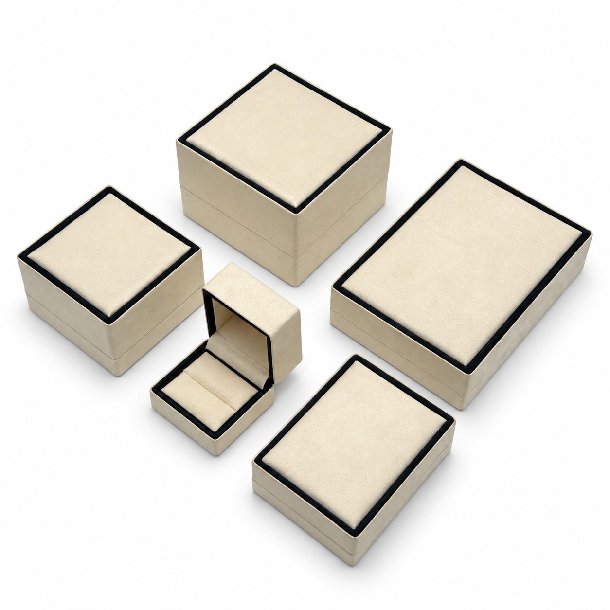 Luxurious Beige Velvet Jewelry Box Collection with Contrast Frame Details