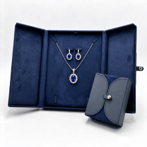 Luxury Blue Leather and Suede Double-Door Jewelry Box Collection