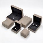 Modern Taupe Microfiber Jewelry Box Collection with Black Suede Lining