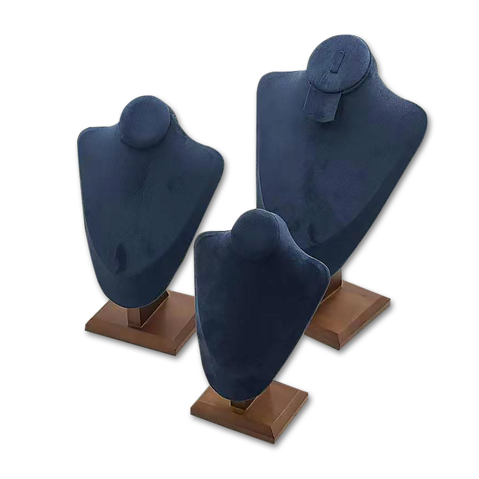 Premium Suede Bust Jewelry Display Stand Collection with Wooden Base