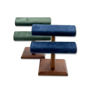 Premium Suede T-Bar Jewelry Display Stand Collection with Wooden Base