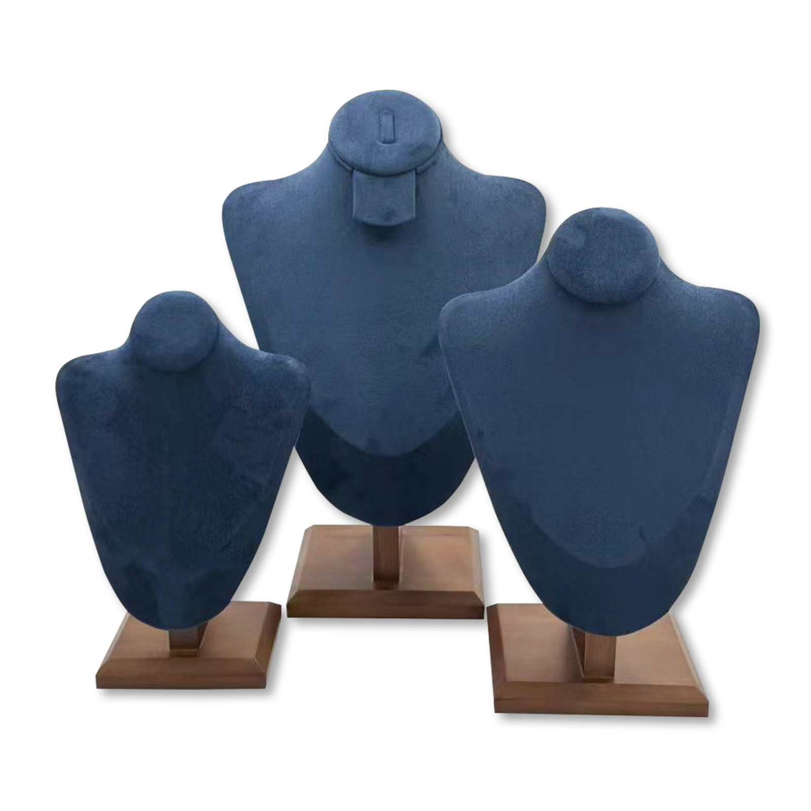 Premium Suede Bust Jewelry Display Stand Collection with Wooden Base