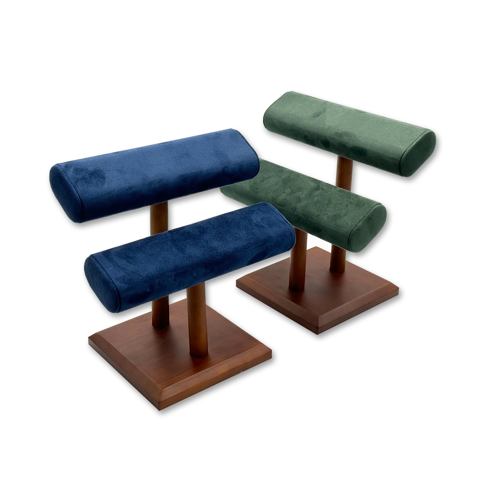 Premium Suede T-Bar Jewelry Display Stand Collection with Wooden Base