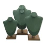 Premium Suede Bust Jewelry Display Stand Collection with Wooden Base