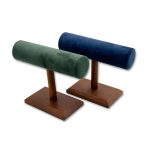 Premium Suede T-Bar Jewelry Display Stand Collection with Wooden Base