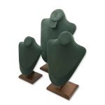 Premium Suede Bust Jewelry Display Stand Collection with Wooden Base