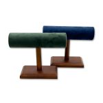 Premium Suede T-Bar Jewelry Display Stand Collection with Wooden Base