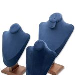 Premium Suede Bust Jewelry Display Stand Collection with Wooden Base