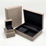 Modern Taupe Microfiber Jewelry Box Collection with Black Suede Lining