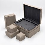 Modern Taupe Microfiber Jewelry Box Collection with Black Suede Lining