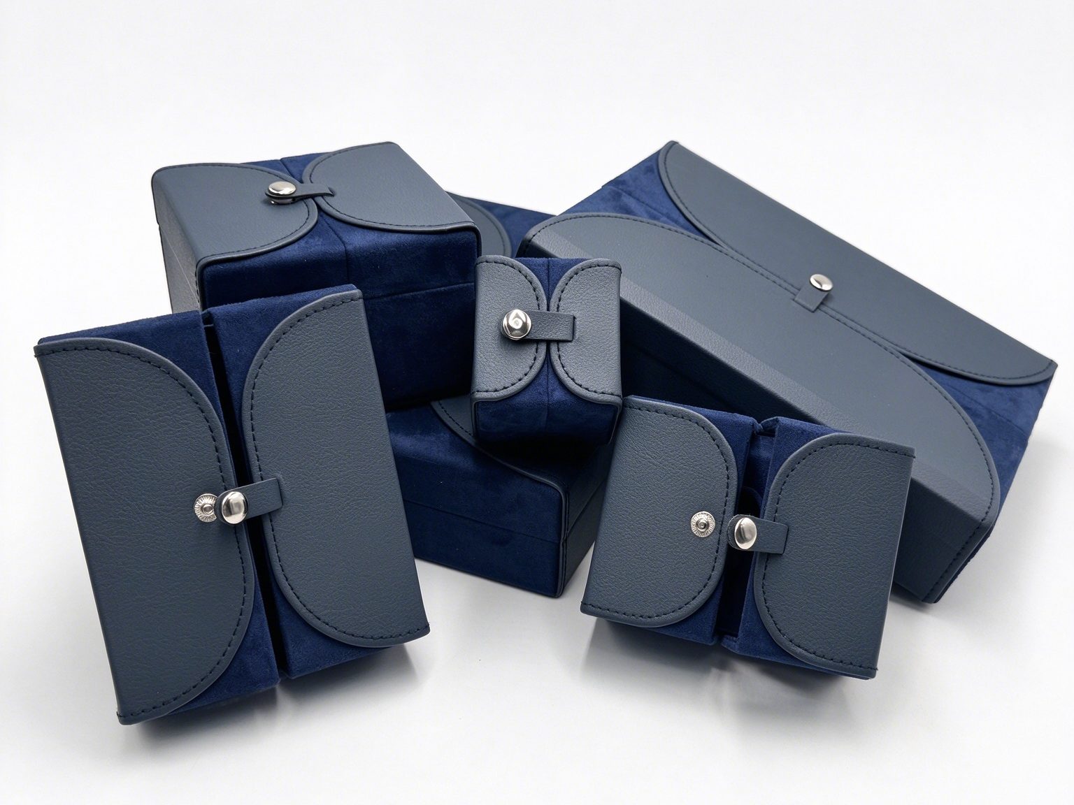 Luxury Blue Leather and Suede Double-Door Jewelry Box Collection
